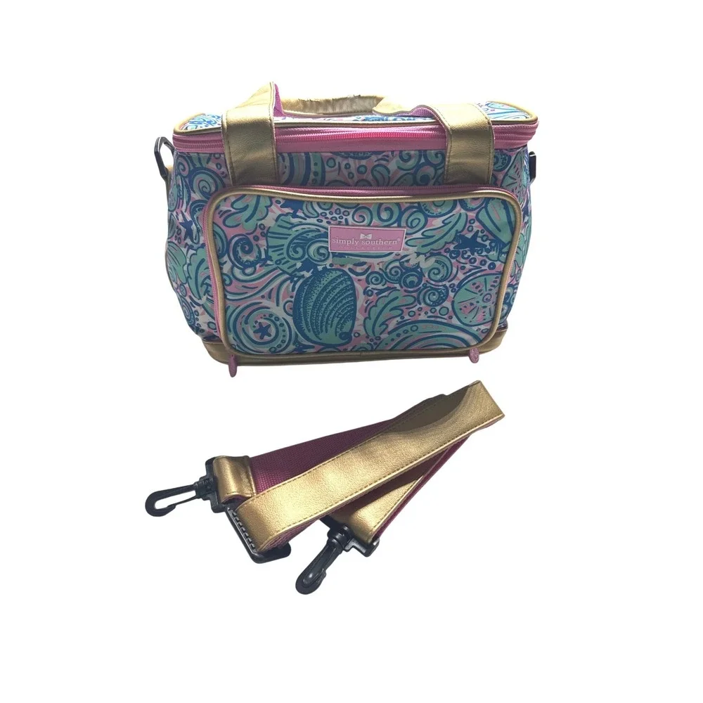 Simply Southern Insulated Lunch Bag‎ Cooler Shell Print Pink Gold Shoulder Strap